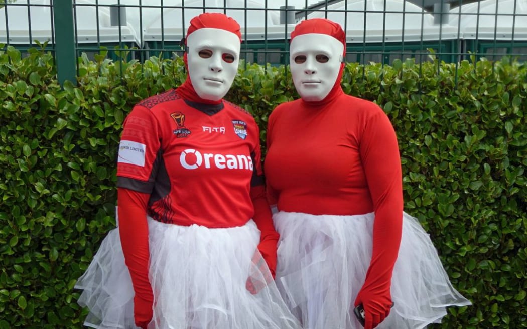 Tonga fans dress up in Hamilton.