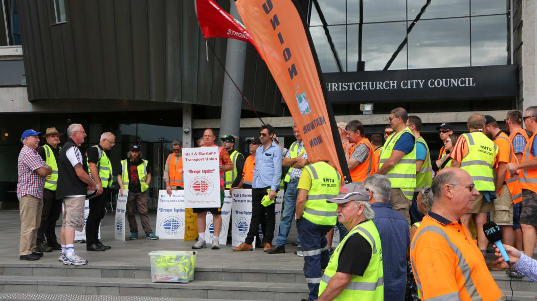Port Lyttelton workers protest over pay and safety today.