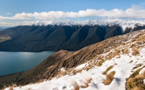 Mount Robert, Lake Rotoiti and Saint Arnaud Range in winter, South Island, New Zealand