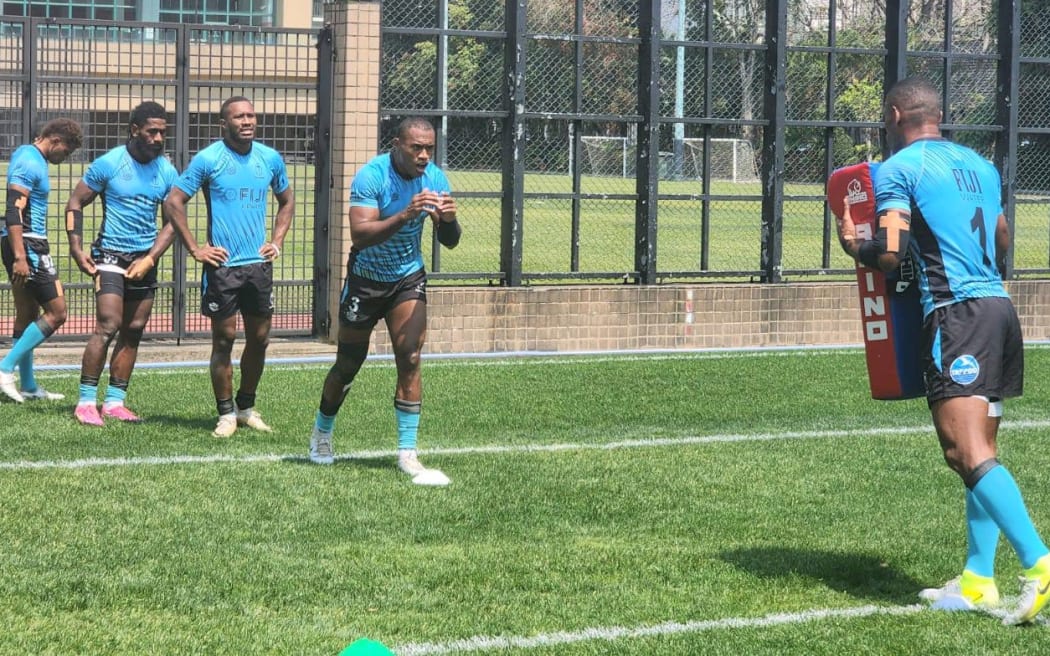 The Fiji men's team train in Hong King before Friday's pool matches.