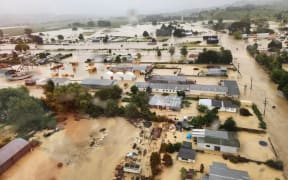 Flooding in Wairoa after the river burst its banks due to heavy rain from Cyclone Gabrielle.