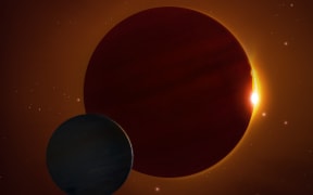 Illustration of the planet Kepler 1625b and its proposed exomoon. Kepler 1625 is a Sun-like star some 4,000 light-years distant in Cygnus.