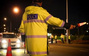 A police checkpoint at Mana, Wellington.