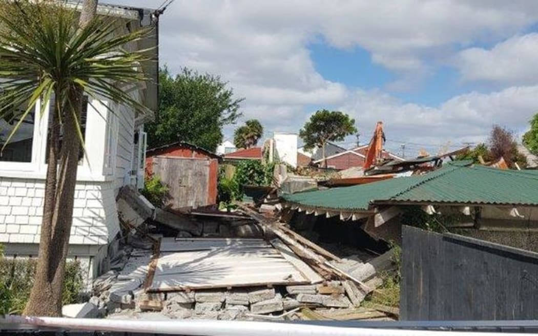 A chimney crashed through the Patersons' bedroom while they were eating dinner.