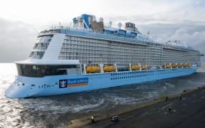 The new cruise ship of the Meyer dockyard in Papenburg, 'Ovation of the Seas', arriving in bremerhaven, Germany, 28 March 2016. After the first major test run on the North Sea, the 348 meter long ship will be finalised for the handover to the US-American shipping company 'Royal Carribean International'.