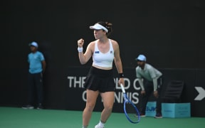 Lulu Sun in action for New Zealand at the Billie Jean King Cup women's teams tournament in Pune.