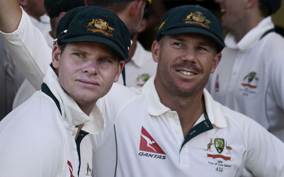 Steve Smith, left, captain of Australia with team mate David Warner.