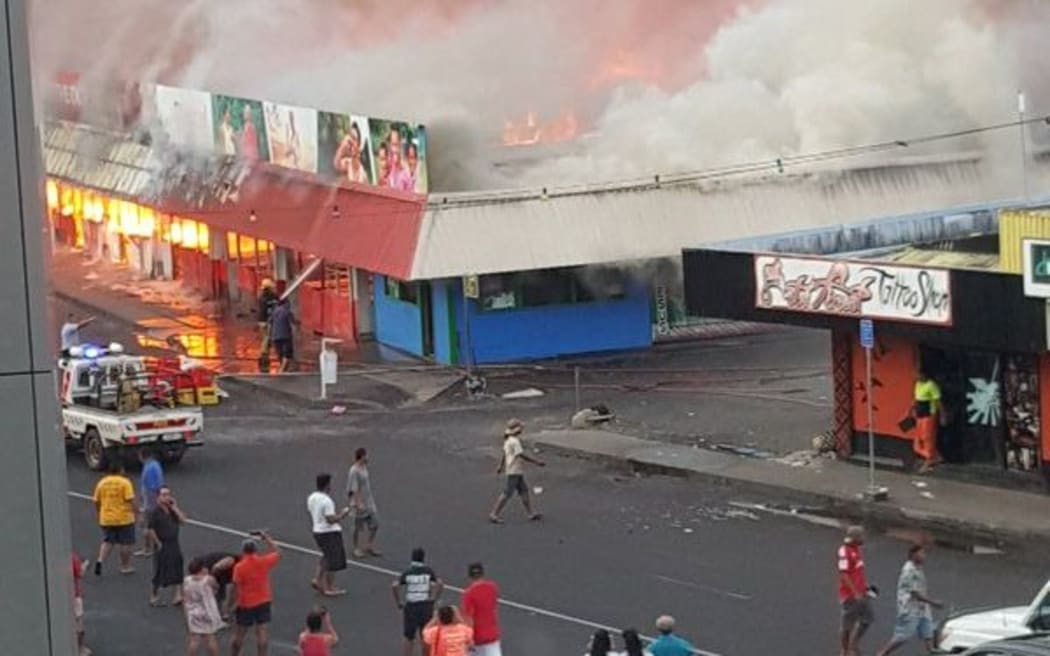 Fire at the flea market in Samoa's capital, Apia.