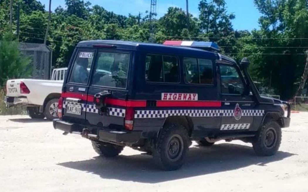 A police vehicle at the Manus Island detention centre.