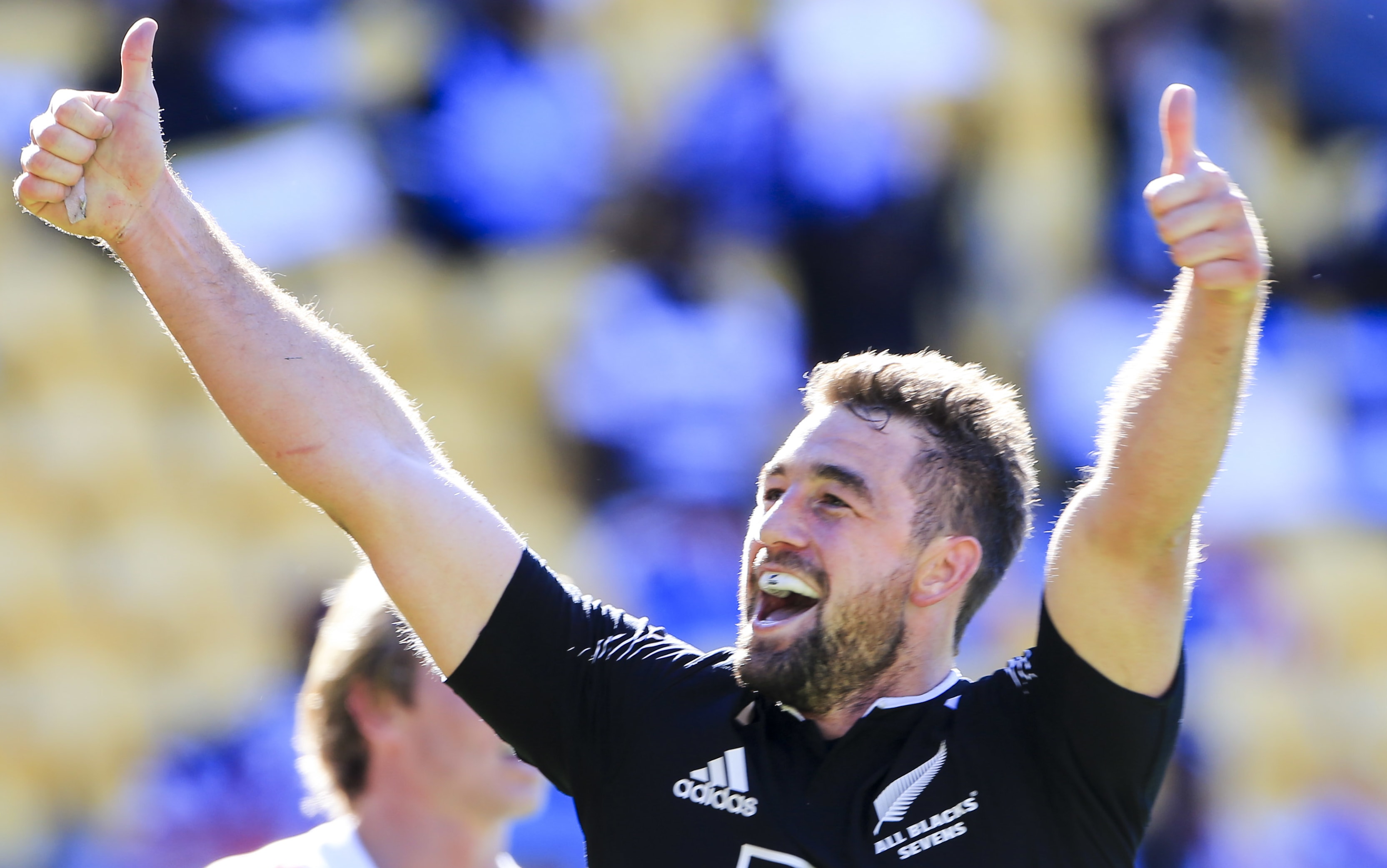 New Zealand's Kurt Baker celebrates at the Wellington Sevens.