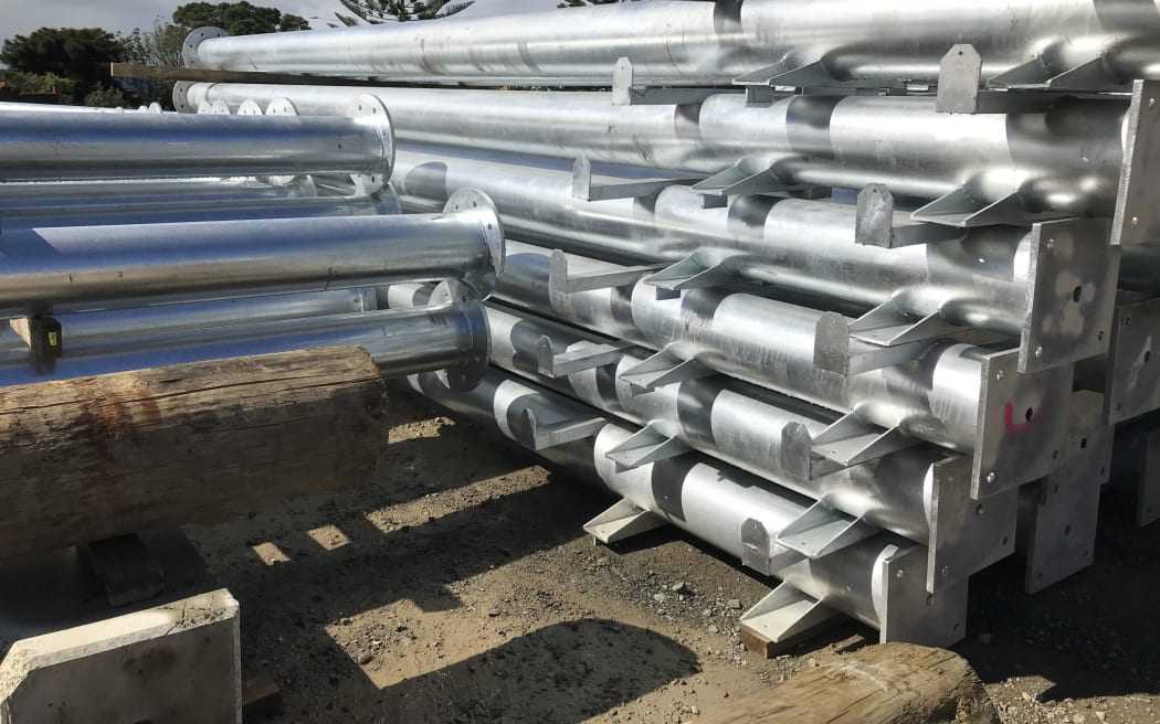 The 8m Chinese-made steel poles supplied by the Danish tsunami siren designers for Northland's $6.7 million siren network warning system upgrade
(Photo by Susan Botting Local Democracy Reporter Northland PLEASE CREDIT)