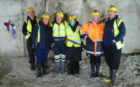 Pike River families at the 170m wall inside the mine.
