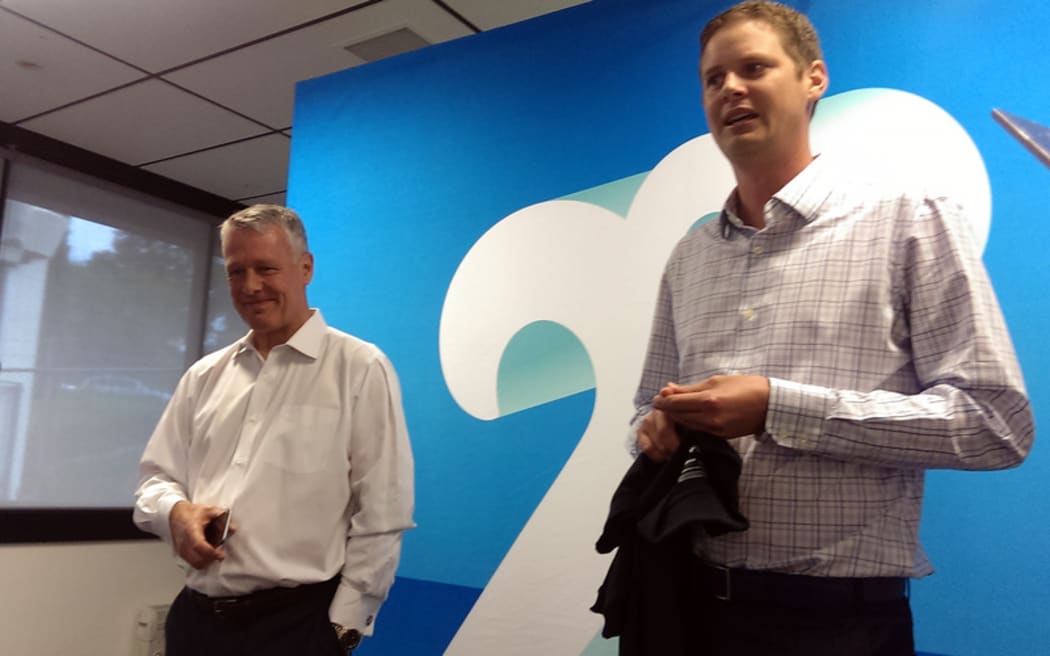 The chief executive of 2degrees, Stewart Sherriff (left) with Snap's owner and chief executive, Mark Petrie, who becomes a shareholder in the mobile phone operator after it bought Snap for an undisclosed sum