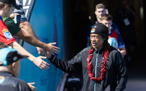 Moana Pasifika head coach Fa’alogo Tana Umaga before the Super Rugby Paciﬁc - Moana Pasiﬁka v Waratahs at North Harbour Stadium, Auckland - on Saturday  5th  April  2025.
Photo credit: Brett Phibbs / www.photosport.nz