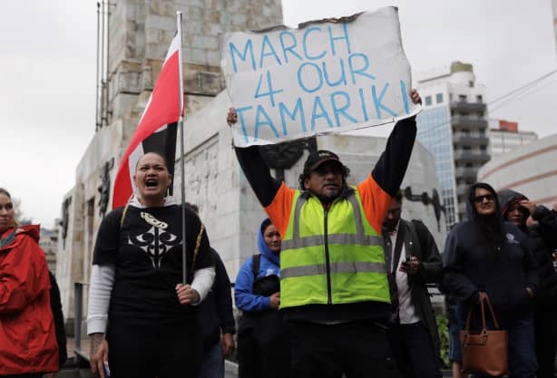 Protesters who are calling for change at Oranga Tamariki at the Cenotaph in Wellington on 30 July 2019.
