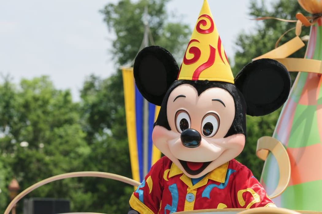 Mickey Mouse during a parade at Disneyland.