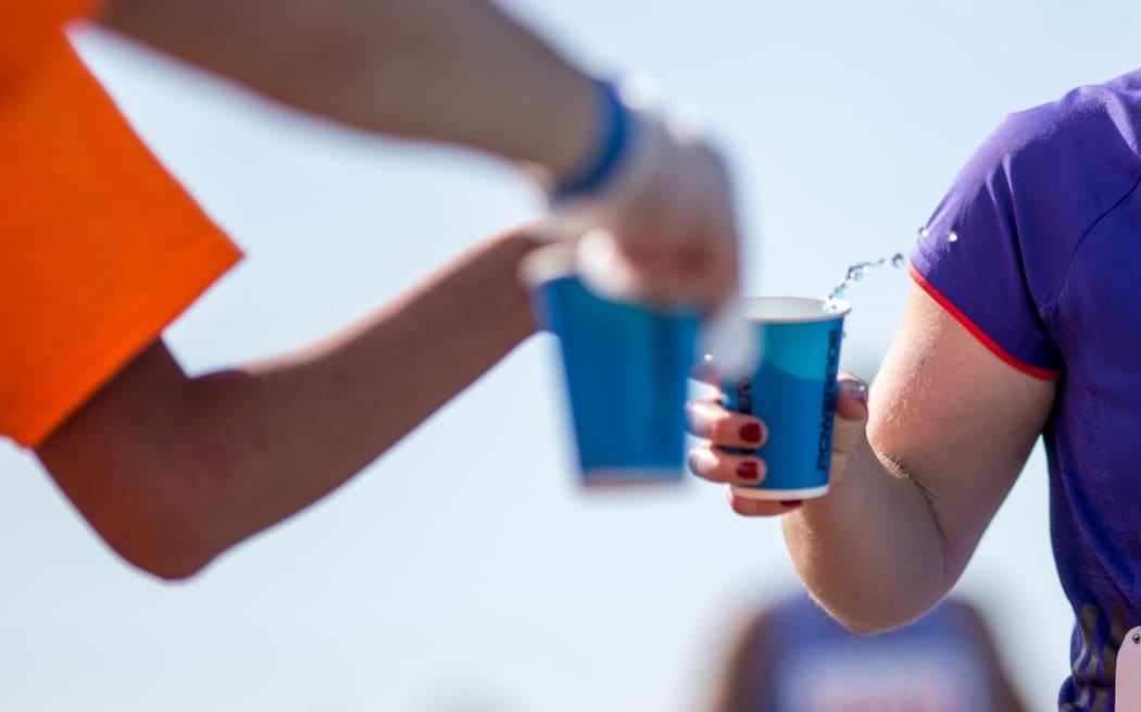 Rotorua Marathon drinks station.