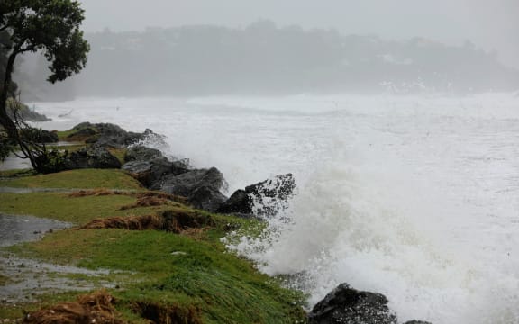 Orewa Beach during Cyclone Gabrielle