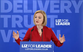Britain's Foreign Secretary Liz Truss addresses the launch of her campaign to become the next leader of the Conservative party in London on July 14, 2022. - Britain's ruling Conservative party is looking for a leader to succeed Prime Minister Boris Johnson amid growing acrimony over alleged dirty tricks. (Photo by JUSTIN TALLIS / AFP)