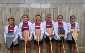 The Mareikura Kotiro intermediate waka ama sprint team.