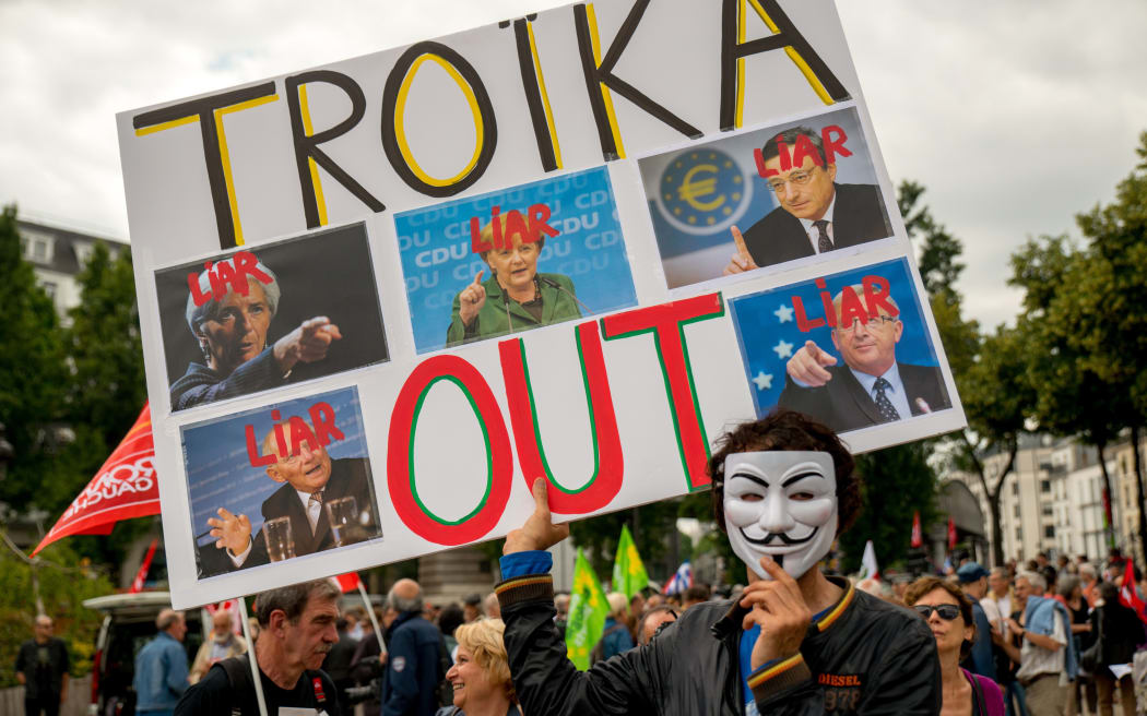 Anti-austerity protestors supporting the Greek government in Paris.