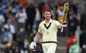 Travis Head of Australia celebrates scoring a century