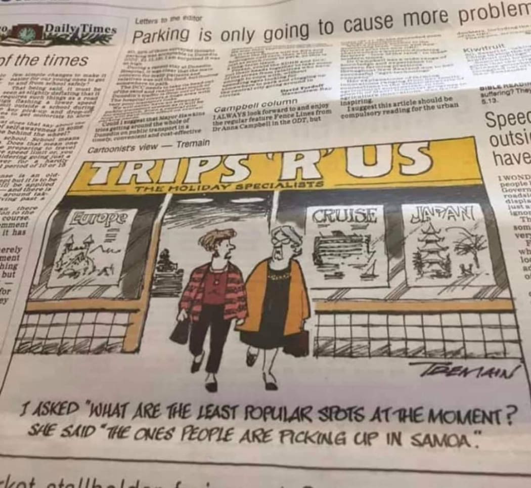 Garrick Tremain's cartoon on a page of the Otago Daily Times
