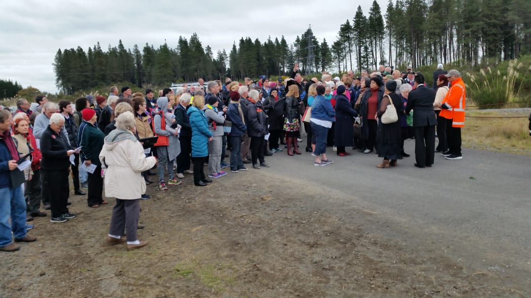 Some of the 500 people who attended a memorial for two train crew who died trying to avert the 1953 Tangiwai train disaster.