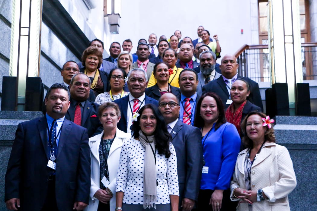 Pacific MPs pose for a group photo inside the New Zealand Parliament building. The more than 40 delegates from 17 Pacific countries and territories are in New Zealand for the Pacific Parliamentary Forum. It was held in Auckland and Wellington from the 14th to the 18th of November 2016.