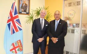 Fiji Paul Gulleik Larsen and Fiji's Permanent Secretary for Foreign Affairs Ioane Naivalurua.
