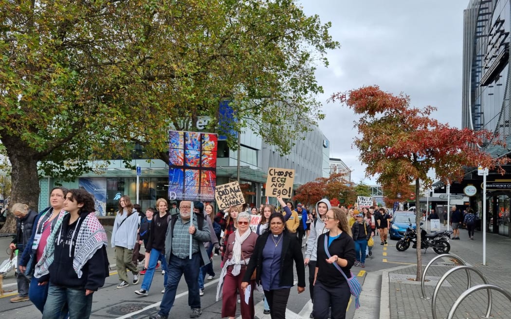 A range of age-groups at Christchurch climate protest