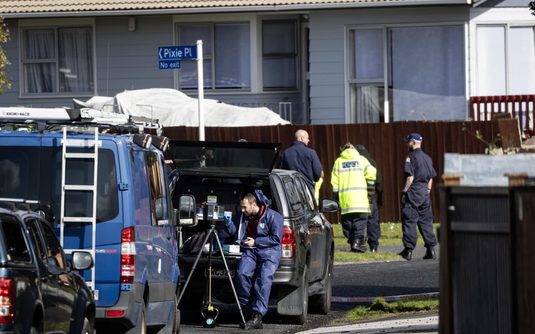 Police at the scene of a fatal shooting incident on Marvon Downs Avenue in Pakuranga. 
19 August 2024.
New Zealand Herald photograph by Jason Oxenham