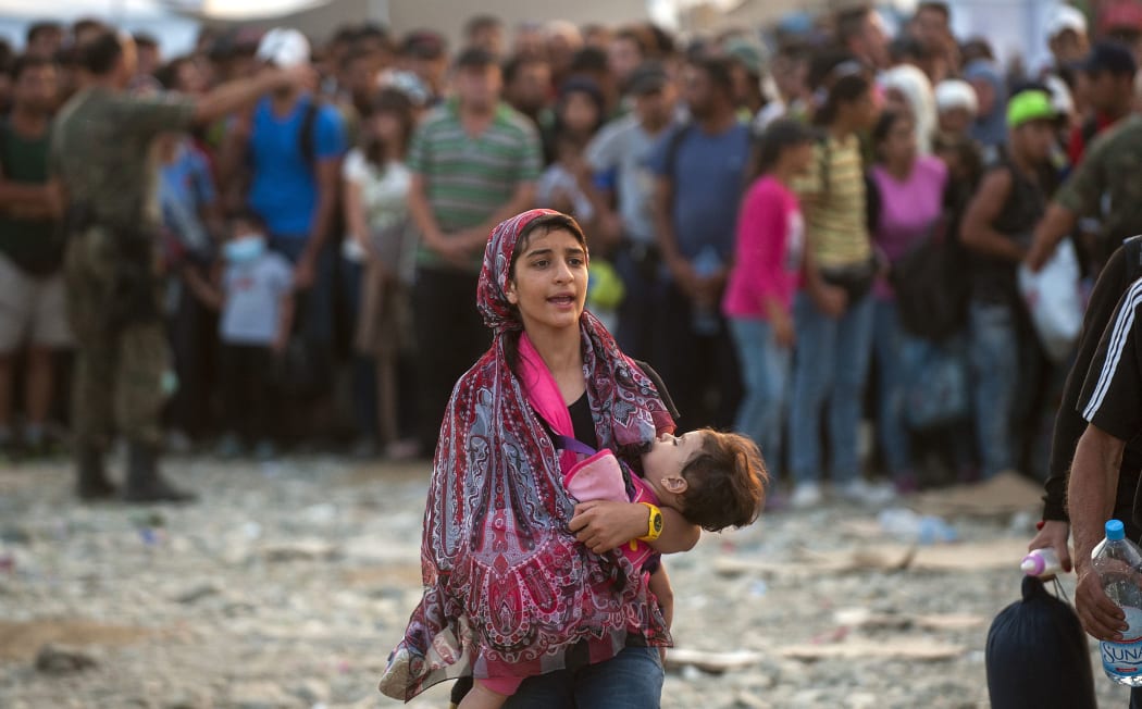 Migrants board a train to Serbia at the border between Greece and Macedonia on Sept 5, 2015. 245,000 have landed in Greece and 116,000 in Italy.