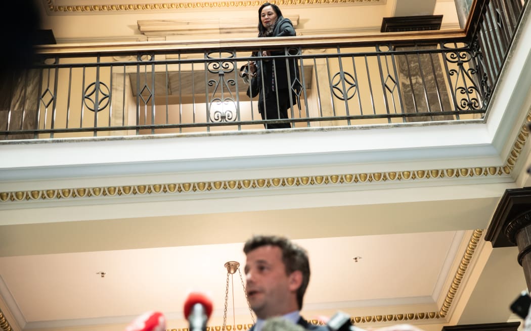 Debbie Ngarewa-Packer watches David Seymour the day before the hikoi