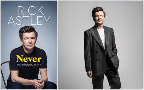 Rick Astley and the cover of his autobiography, Never.