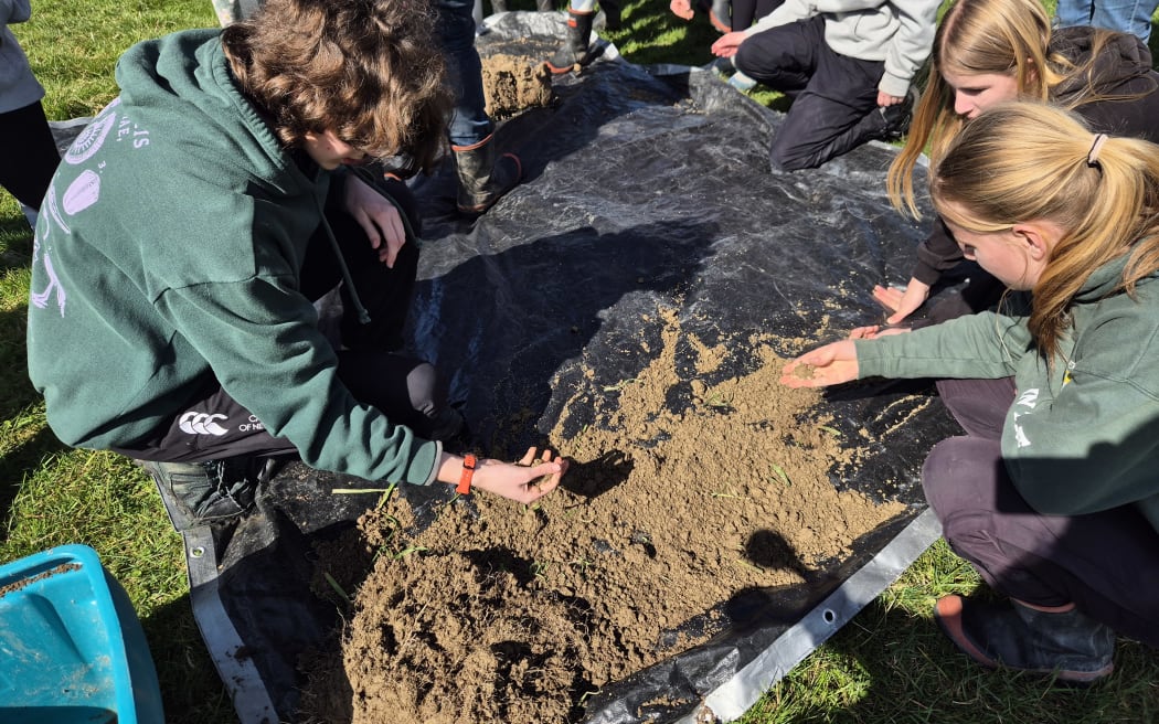 The students get their hands dirty sifting through different soil samples.