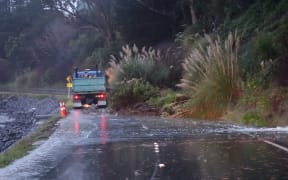 Slip covering most of Portobello Road, blocking the main Otago Peninsula road.