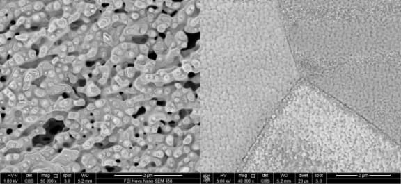 Two scanning electron microscope images of superconducting samples