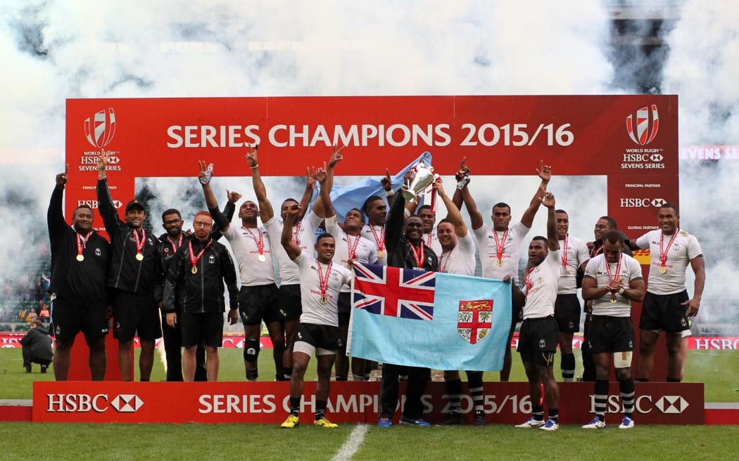 Fiji celebrate back to back World Series titles.