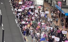 Protesters marching in central Wellington.