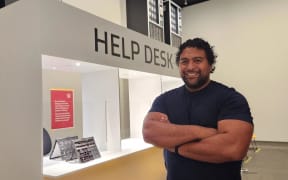 Christchurch based Tongan artist John Vea in his Ini Mini Mani Mou art exhibition in Christchurch.