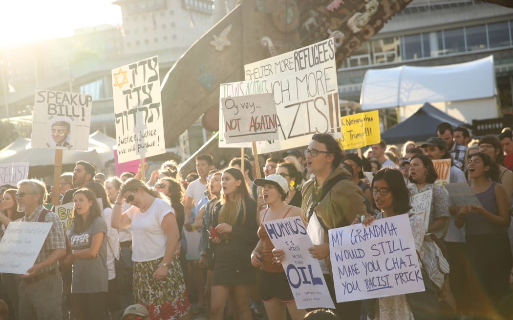 About 1000 people protested Trump's executive order banning travel to the United States from seven Muslim majority countries.