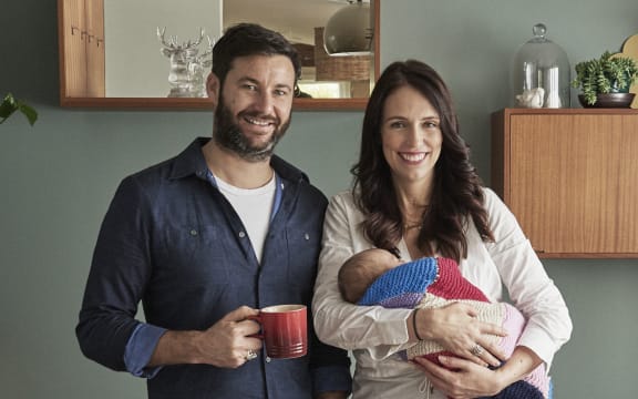 Prime Minister Jacinda Ardern with her partner Clarke Gayford and their child Neve in the Auckland home.