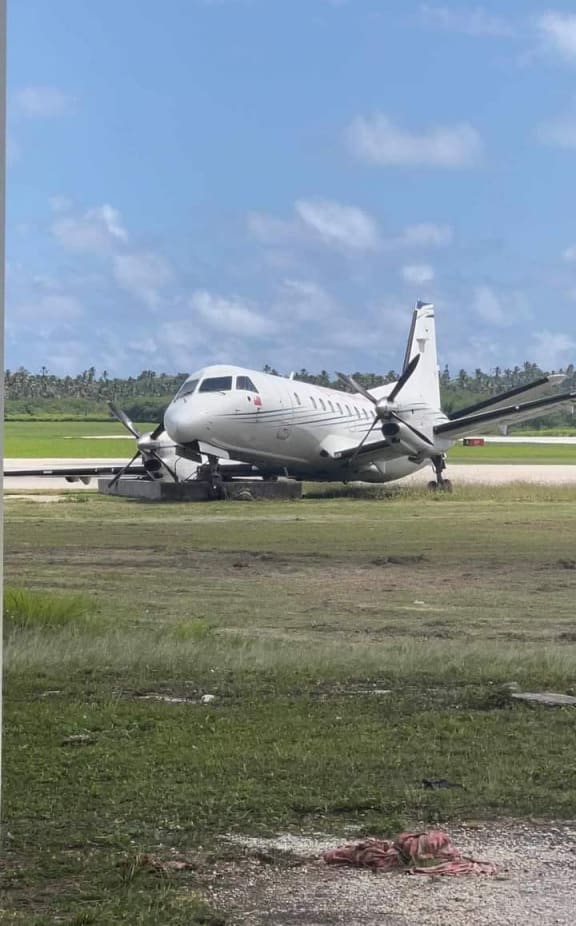 Lulutai Airline Saab 340 aircraft that slid off the runway at Tonga's Fua'amotu airport on Friday. 8 December 2023
