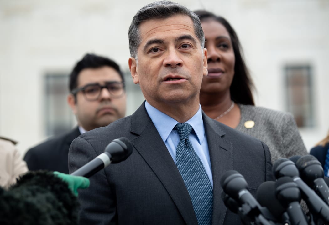 California Attorney General Xavier Becerra speaks following arguments about ending DACA (Deferred Action for Childhood Arrivals) outside the US Supreme Court in Washington, DC, November 12, 2019.