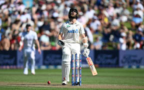 Kane Williamson laments the loss of his wicket.