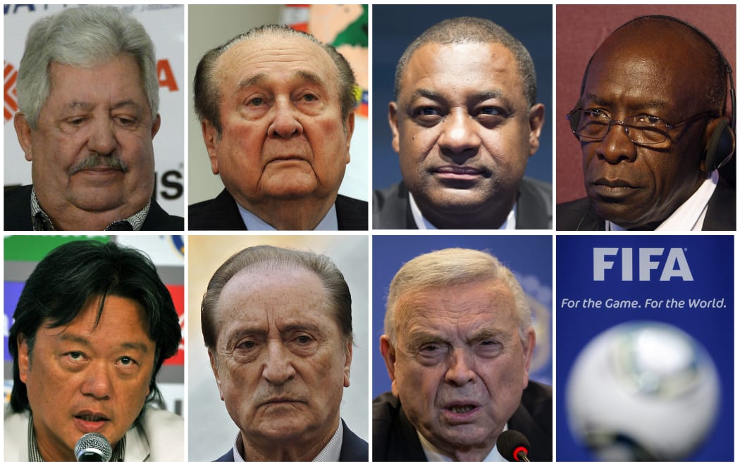 Left to right, from upper row: Rafael Esquivel, Nicolas Leoz, Jeffrey Webb, Jack Warner, Eduardo Li, Eugenio Figueredo and Jose Maria Marin