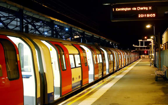 Empty train carriages at the Edgware Tube station, North London.