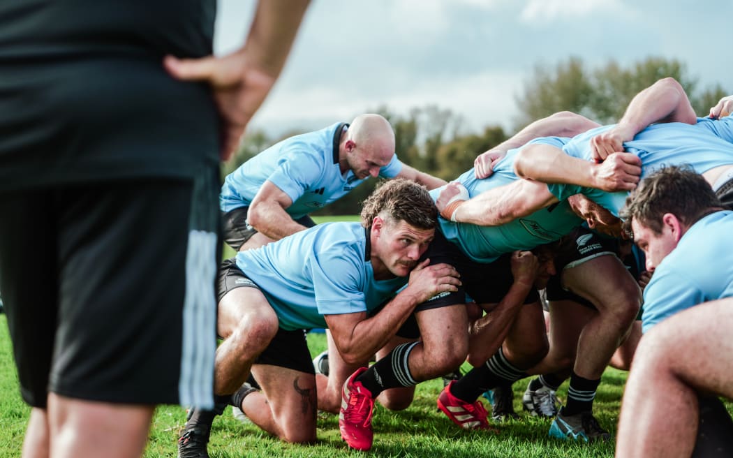 Lewis Craik packs down on the side on the NZ Under 85kg scrum as they prepare to play Sri Lanka.
