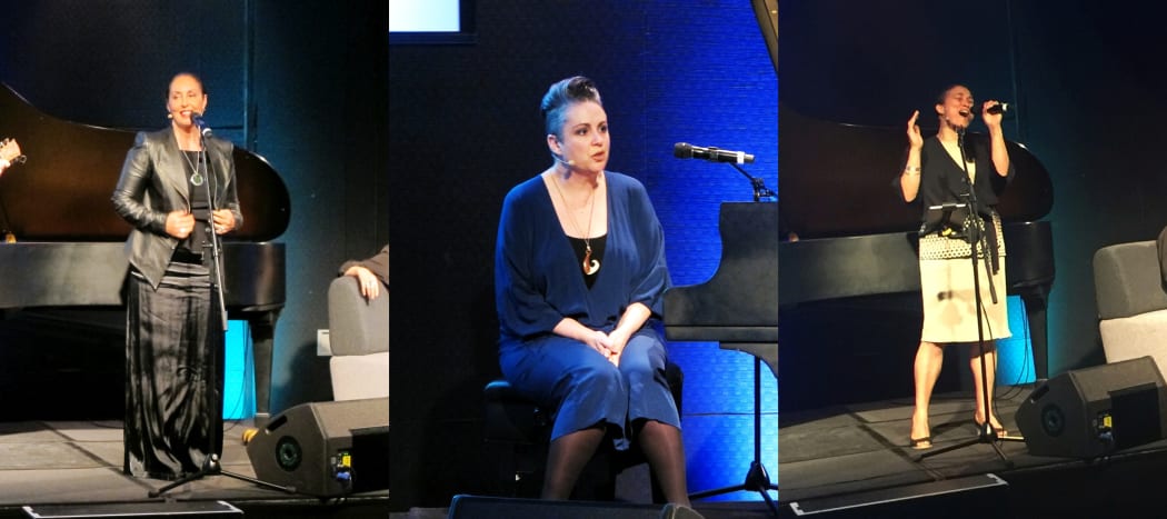 Moana Maniapoto, Victoria Kelly, Cherie Mathieson performing for She Danced in the Fire